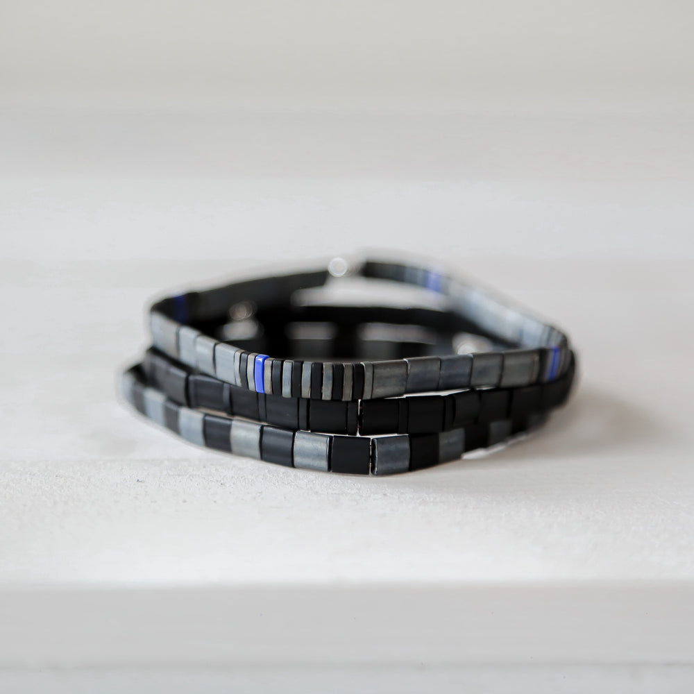 THIN BLUE LINE in Gray | POLICE BRACELET | Tila Bead Bracelet Stack - Mack & Rex
