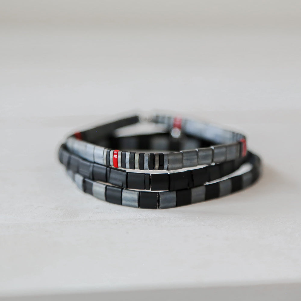 THIN RED LINE in Gray | FIREFIGHTER BRACELET | Tila Bead Bracelet Stack - Mack & Rex