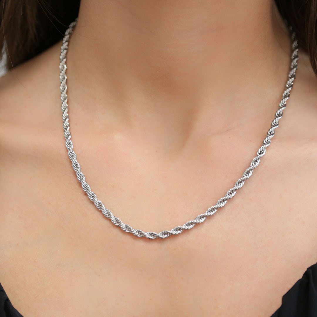 Lockdown SILVER Necklace Stainless Steel Rope Twist 4mm Chain