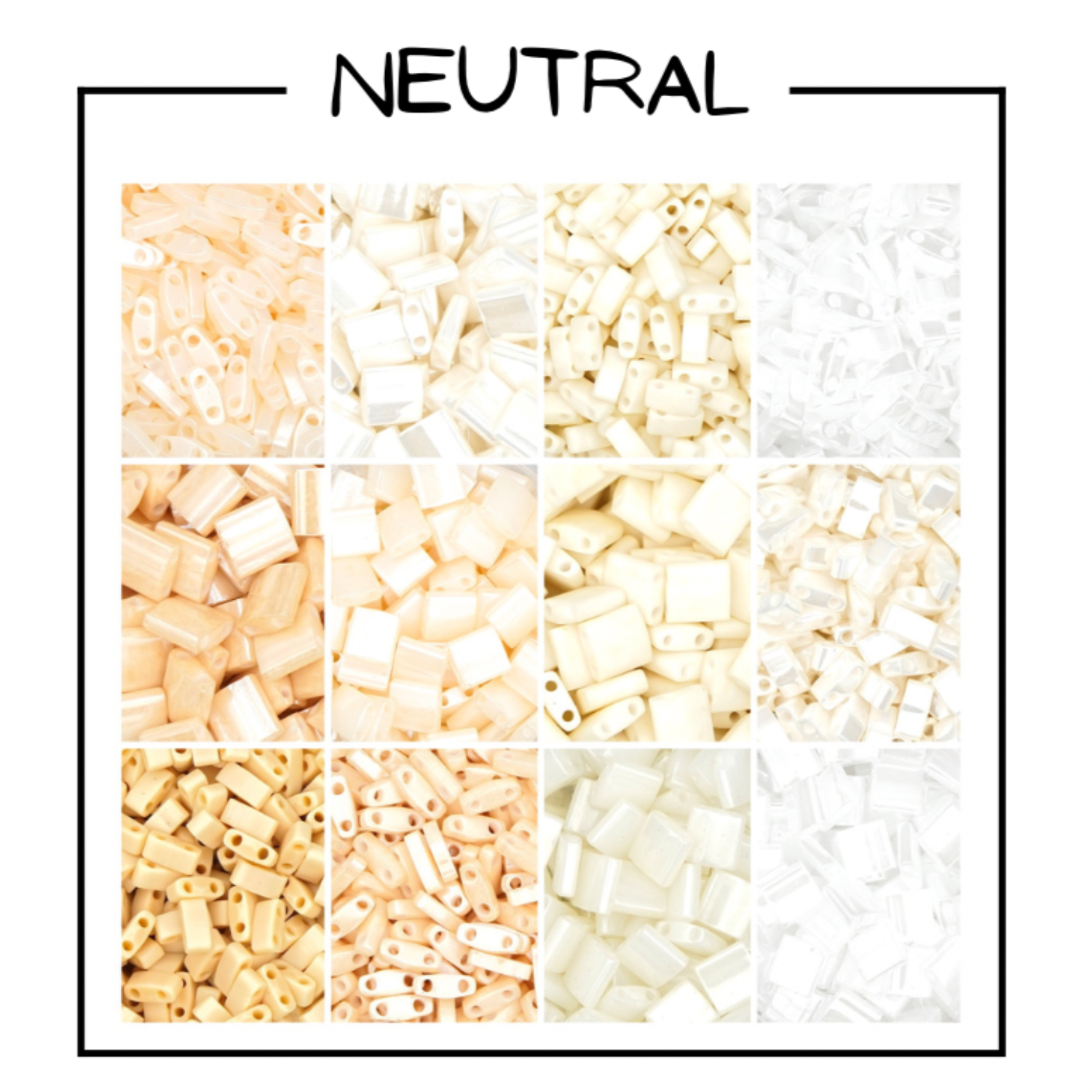 a bunch of different types of beads on a white background