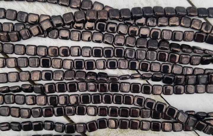 Jet Marbled Dark Bronze- Czechmate tile beads 15435