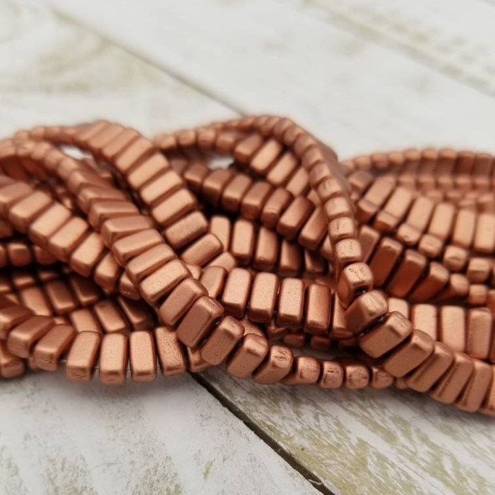 Matte Metallic Copper- Czechmate Brick Beads K0177