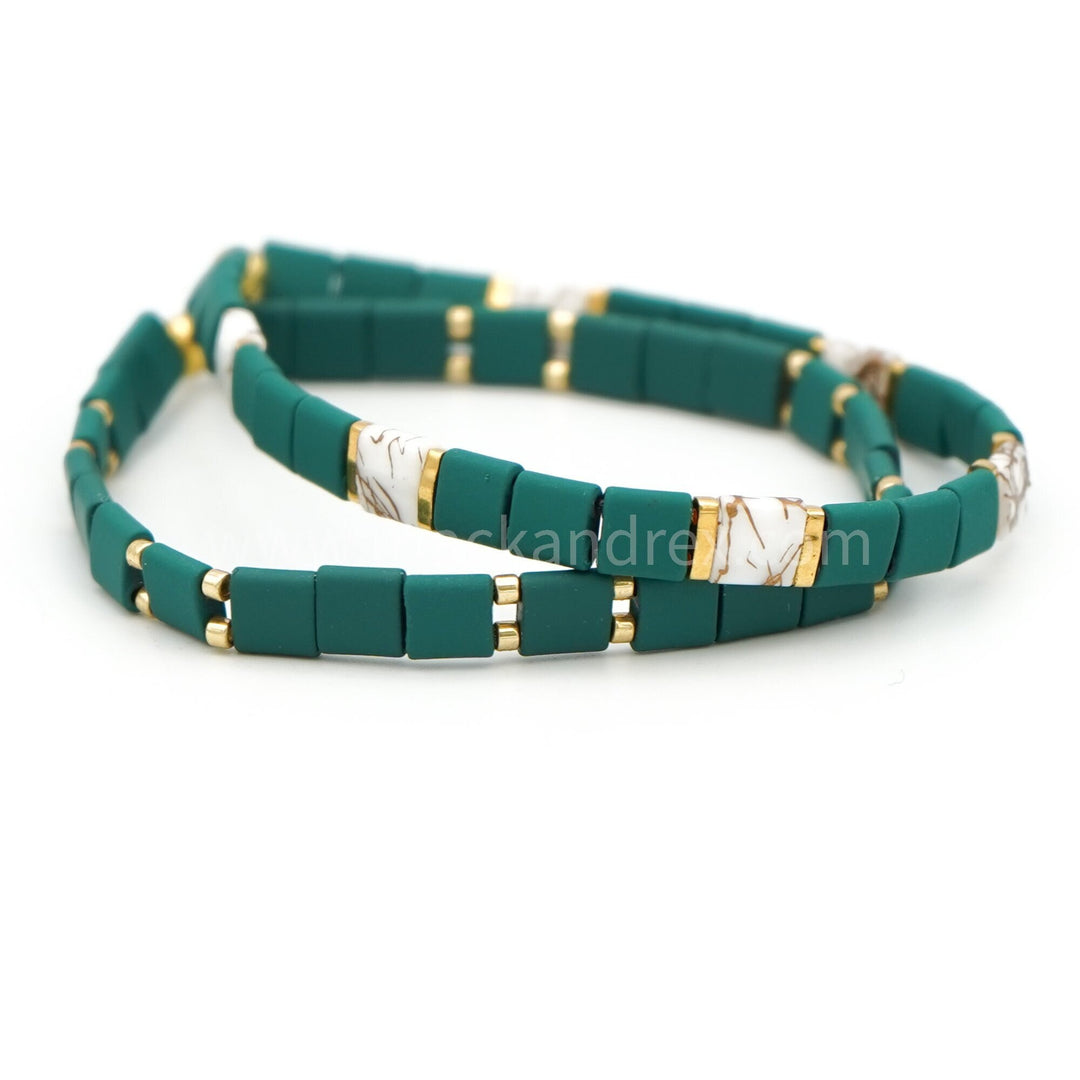 Christy Bracelets | Set of 2 Bracelets | Green Beaded Bracelet | Bracelets for Women | Green bead bracelets || Mack & Rex