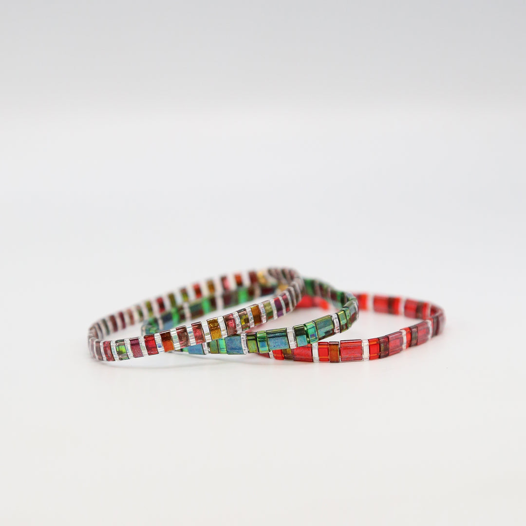 Colorful beaded bracelet on a white background