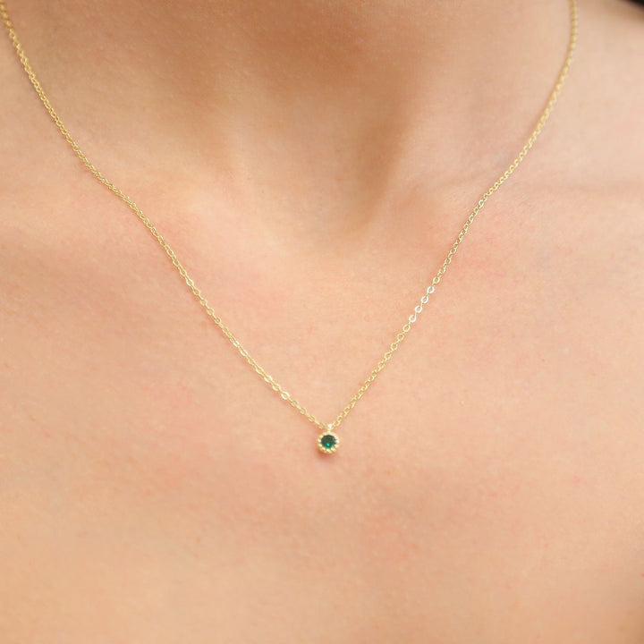 EMMY - Dainty Gold Chain with Emerald Charm Necklace