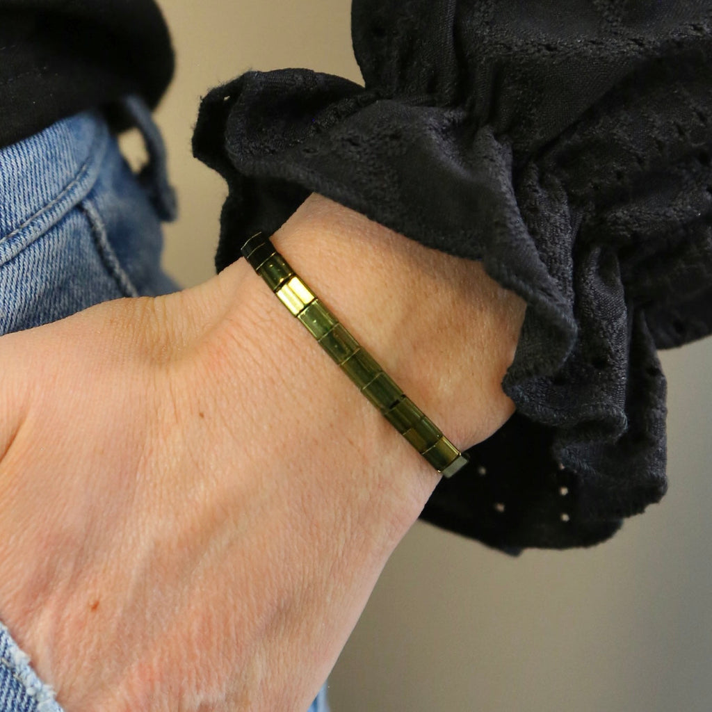 Mack & Rex Olive Green Tila Bead Bracelet — Miyuki Tila Beads On